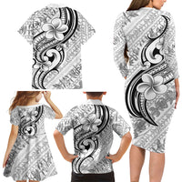 Hawaii Plumeria Lokelani Pikake Lei Family Matching Long Sleeve Bodycon Dress and Hawaiian Shirt Ele'ele Polynesian Tattoo LT9 Mom's Dress Black - Polynesian Pride
