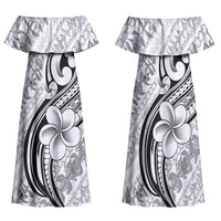 Hawaii Plumeria Lokelani Pikake Lei Family Matching Off Shoulder Maxi Dress and Hawaiian Shirt Ele'ele Polynesian Tattoo LT9 Mom's Dress Black - Polynesian Pride