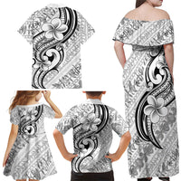 Hawaii Plumeria Lokelani Pikake Lei Family Matching Off Shoulder Maxi Dress and Hawaiian Shirt Ele'ele Polynesian Tattoo LT9 - Polynesian Pride