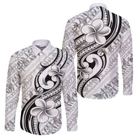 Hawaii Plumeria Lokelani Pikake Lei Family Matching Off Shoulder Maxi Dress and Hawaiian Shirt Ele'ele Polynesian Tattoo LT9 Dad's Shirt - Long Sleeve Black - Polynesian Pride