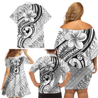 Hawaii Plumeria Lokelani Pikake Lei Family Matching Off Shoulder Short Dress and Hawaiian Shirt Ele'ele Polynesian Tattoo LT9 Mom's Dress Black - Polynesian Pride
