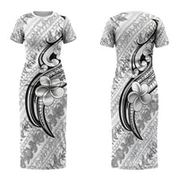 Hawaii Plumeria Lokelani Pikake Lei Family Matching Short Sleeve Bodycon Dress and Hawaiian Shirt Ele'ele Polynesian Tattoo LT9 Mom's Dress Black - Polynesian Pride