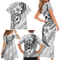 Hawaii Plumeria Lokelani Pikake Lei Family Matching Short Sleeve Bodycon Dress and Hawaiian Shirt Ele'ele Polynesian Tattoo LT9 - Polynesian Pride