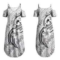 Hawaii Plumeria Lokelani Pikake Lei Family Matching Summer Maxi Dress and Hawaiian Shirt Ele'ele Polynesian Tattoo LT9 Mom's Dress Black - Polynesian Pride