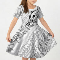 Hawaii Plumeria Lokelani Pikake Lei Kid Short Sleeve Dress Ele'ele Polynesian Tattoo LT9 KID Black - Polynesian Pride