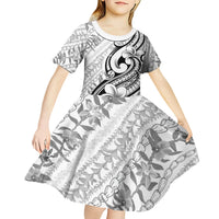 Hawaii Plumeria Lokelani Pikake Lei Kid Short Sleeve Dress Ele'ele Polynesian Tattoo LT9 - Polynesian Pride