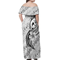 Hawaii Plumeria Lokelani Pikake Lei Off Shoulder Maxi Dress Ele'ele Polynesian Tattoo LT9 - Polynesian Pride