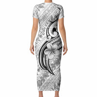 Hawaii Plumeria Lokelani Pikake Lei Short Sleeve Bodycon Dress Ele'ele Polynesian Tattoo LT9 - Polynesian Pride