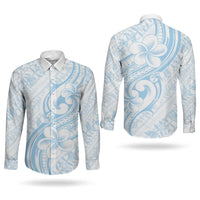 Hawaii Plumeria Lokelani Pikake Lei Couples Matching Off The Shoulder Long Sleeve Dress and Long Sleeve Button Shirt Uliuli Polynesian Tattoo LT9 - Polynesian Pride