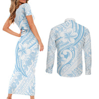 Hawaii Plumeria Lokelani Pikake Lei Couples Matching Short Sleeve Bodycon Dress and Long Sleeve Button Shirt Uliuli Polynesian Tattoo LT9 - Polynesian Pride