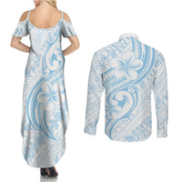 Hawaii Plumeria Lokelani Pikake Lei Couples Matching Summer Maxi Dress and Long Sleeve Button Shirt Uliuli Polynesian Tattoo LT9 - Polynesian Pride