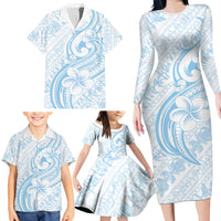 Hawaii Plumeria Lokelani Pikake Lei Family Matching Long Sleeve Bodycon Dress and Hawaiian Shirt Uliuli Polynesian Tattoo LT9 - Polynesian Pride