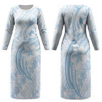 Hawaii Plumeria Lokelani Pikake Lei Family Matching Long Sleeve Bodycon Dress and Hawaiian Shirt Uliuli Polynesian Tattoo LT9 Mom's Dress Blue - Polynesian Pride