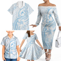 Hawaii Plumeria Lokelani Pikake Lei Family Matching Off The Shoulder Long Sleeve Dress and Hawaiian Shirt Uliuli Polynesian Tattoo LT9 - Polynesian Pride