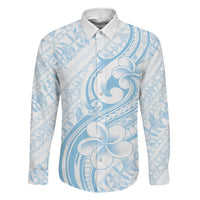 Hawaii Plumeria Lokelani Pikake Lei Family Matching Off The Shoulder Long Sleeve Dress and Hawaiian Shirt Uliuli Polynesian Tattoo LT9 Daughter's Dress Blue - Polynesian Pride