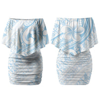 Hawaii Plumeria Lokelani Pikake Lei Family Matching Off Shoulder Short Dress and Hawaiian Shirt Uliuli Polynesian Tattoo LT9 Mom's Dress Blue - Polynesian Pride