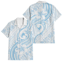 Hawaii Plumeria Lokelani Pikake Lei Family Matching Off Shoulder Short Dress and Hawaiian Shirt Uliuli Polynesian Tattoo LT9 Dad's Shirt - Short Sleeve Blue - Polynesian Pride