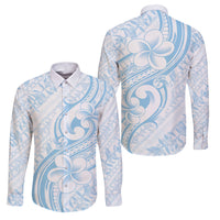 Hawaii Plumeria Lokelani Pikake Lei Family Matching Off Shoulder Short Dress and Hawaiian Shirt Uliuli Polynesian Tattoo LT9 Dad's Shirt - Long Sleeve Blue - Polynesian Pride