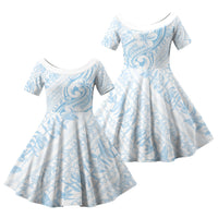 Hawaii Plumeria Lokelani Pikake Lei Family Matching Short Sleeve Bodycon Dress and Hawaiian Shirt Uliuli Polynesian Tattoo LT9 Daughter's Dress Blue - Polynesian Pride