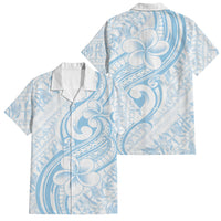 Hawaii Plumeria Lokelani Pikake Lei Family Matching Summer Maxi Dress and Hawaiian Shirt Uliuli Polynesian Tattoo LT9 Dad's Shirt - Short Sleeve Blue - Polynesian Pride