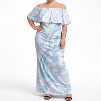 Hawaii Plumeria Lokelani Pikake Lei Off Shoulder Maxi Dress Uliuli Polynesian Tattoo LT9 Women Blue - Polynesian Pride