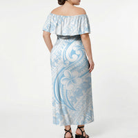 Hawaii Plumeria Lokelani Pikake Lei Off Shoulder Maxi Dress Uliuli Polynesian Tattoo LT9 - Polynesian Pride