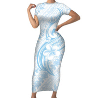 Hawaii Plumeria Lokelani Pikake Lei Short Sleeve Bodycon Dress Uliuli Polynesian Tattoo