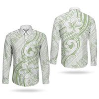 Hawaii Plumeria Lokelani Pikake Lei Couples Matching Off Shoulder Maxi Dress and Long Sleeve Button Shirt Oma'oma'o Polynesian Tattoo LT9 - Polynesian Pride