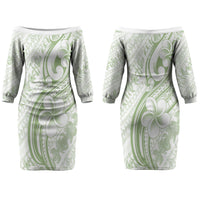Hawaii Plumeria Lokelani Pikake Lei Couples Matching Off The Shoulder Long Sleeve Dress and Hawaiian Shirt Oma'oma'o Polynesian Tattoo LT9 - Polynesian Pride