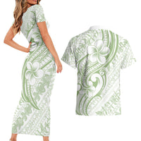 Hawaii Plumeria Lokelani Pikake Lei Couples Matching Short Sleeve Bodycon Dress and Hawaiian Shirt Oma'oma'o Polynesian Tattoo LT9 - Polynesian Pride