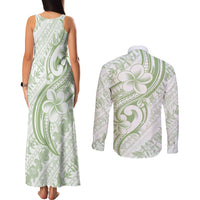 Hawaii Plumeria Lokelani Pikake Lei Couples Matching Tank Maxi Dress and Long Sleeve Button Shirt Oma'oma'o Polynesian Tattoo LT9 - Polynesian Pride