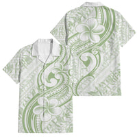 Hawaii Plumeria Lokelani Pikake Lei Family Matching Mermaid Dress and Hawaiian Shirt Oma'oma'o Polynesian Tattoo LT9 Dad's Shirt - Short Sleeve Green - Polynesian Pride