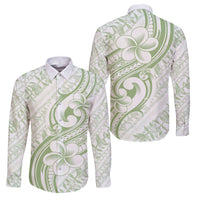 Hawaii Plumeria Lokelani Pikake Lei Family Matching Mermaid Dress and Hawaiian Shirt Oma'oma'o Polynesian Tattoo LT9 Dad's Shirt - Long Sleeve Green - Polynesian Pride