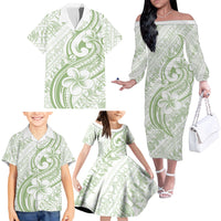 Hawaii Plumeria Lokelani Pikake Lei Family Matching Off The Shoulder Long Sleeve Dress and Hawaiian Shirt Oma'oma'o Polynesian Tattoo LT9 - Polynesian Pride