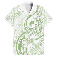 Hawaii Plumeria Lokelani Pikake Lei Family Matching Off The Shoulder Long Sleeve Dress and Hawaiian Shirt Oma'oma'o Polynesian Tattoo LT9 Dad's Shirt - Short Sleeve Green - Polynesian Pride