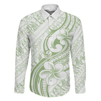 Hawaii Plumeria Lokelani Pikake Lei Family Matching Off The Shoulder Long Sleeve Dress and Hawaiian Shirt Oma'oma'o Polynesian Tattoo LT9 Daughter's Dress Green - Polynesian Pride