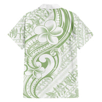 Hawaii Plumeria Lokelani Pikake Lei Family Matching Off Shoulder Maxi Dress and Hawaiian Shirt Oma'oma'o Polynesian Tattoo LT9 Dad's Shirt - Long Sleeve Green - Polynesian Pride