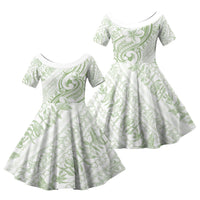 Hawaii Plumeria Lokelani Pikake Lei Family Matching Off Shoulder Maxi Dress and Hawaiian Shirt Oma'oma'o Polynesian Tattoo LT9 Daughter's Dress Green - Polynesian Pride