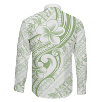 Hawaii Plumeria Lokelani Pikake Lei Family Matching Off Shoulder Maxi Dress and Hawaiian Shirt Oma'oma'o Polynesian Tattoo LT9 Son's Shirt Green - Polynesian Pride