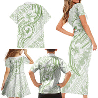 Hawaii Plumeria Lokelani Pikake Lei Family Matching Short Sleeve Bodycon Dress and Hawaiian Shirt Oma'oma'o Polynesian Tattoo LT9 Mom's Dress Green - Polynesian Pride