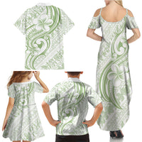 Hawaii Plumeria Lokelani Pikake Lei Family Matching Summer Maxi Dress and Hawaiian Shirt Oma'oma'o Polynesian Tattoo LT9 Mom's Dress Green - Polynesian Pride