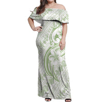 Hawaii Plumeria Lokelani Pikake Lei Off Shoulder Maxi Dress Oma'oma'o Polynesian Tattoo