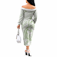 Hawaii Plumeria Lokelani Pikake Lei Off The Shoulder Long Sleeve Dress Oma'oma'o Polynesian Tattoo LT9 - Polynesian Pride