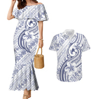 Hawaii Plumeria Lokelani Pikake Lei Couples Matching Mermaid Dress and Hawaiian Shirt Navy Blue Polynesian Tattoo LT9 Navy Blue - Polynesian Pride