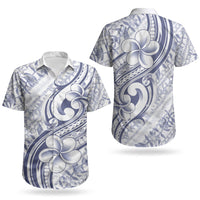 Hawaii Plumeria Lokelani Pikake Lei Couples Matching Off Shoulder Maxi Dress and Hawaiian Shirt Navy Blue Polynesian Tattoo LT9 - Polynesian Pride