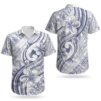 Hawaii Plumeria Lokelani Pikake Lei Couples Matching Short Sleeve Bodycon Dress and Hawaiian Shirt Navy Blue Polynesian Tattoo LT9 - Polynesian Pride