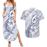 Hawaii Plumeria Lokelani Pikake Lei Couples Matching Summer Maxi Dress and Hawaiian Shirt Navy Blue Polynesian Tattoo LT9 Navy Blue - Polynesian Pride