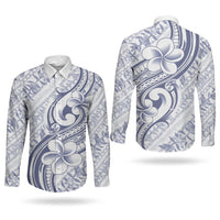 Hawaii Plumeria Lokelani Pikake Lei Couples Matching Summer Maxi Dress and Long Sleeve Button Shirt Navy Blue Polynesian Tattoo LT9 - Polynesian Pride