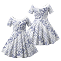Hawaii Plumeria Lokelani Pikake Lei Family Matching Long Sleeve Bodycon Dress and Hawaiian Shirt Navy Blue Polynesian Tattoo LT9 Daughter's Dress Navy Blue - Polynesian Pride