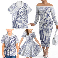 Hawaii Plumeria Lokelani Pikake Lei Family Matching Off The Shoulder Long Sleeve Dress and Hawaiian Shirt Navy Blue Polynesian Tattoo LT9 - Polynesian Pride